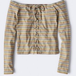 3/25 or 3 for $25 Long Sleeve Lace-Up Off-The-Shoulder Top